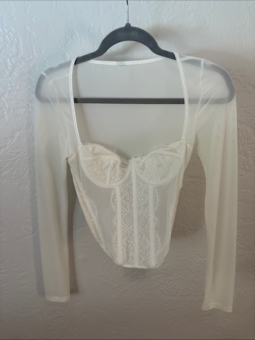 Urban Outfitters White Lace Corset with Sheer Long Sleeves